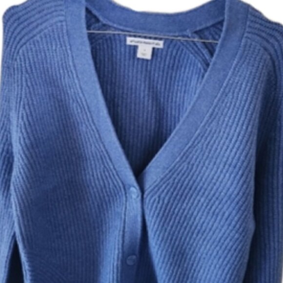 Women's New Blue Ribbed Button Down Cardigan - Picture 2 of 3